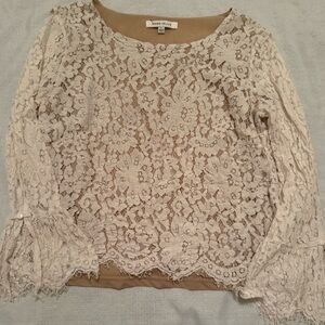 Rose & Olive Cream Ruffled Asymmetrical Blouse 3/4 Sleeve
